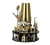 20Pcs Bartender Kit Cocktail 750ml Shaker Set with Black Acrylic Rotating Stand Bar Tool Experience Drink Mixing(20P Boston Gold)