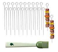 20Pcs BBQ Kebab Skewers with 1pc Silicone Grill Brush, Durable Stainless Steel Kebab Sticks for Grilling Meat Vegetables, Portable BBQ Skewers Set for Outdoor Barbecue, Party and Kitchen Use