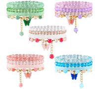 20Pcs Beaded Crystal Bracelets for Women, Aesthetic Cute Boho Chakra Bead Stackable Bracelet Butterfly Charm Pink Green Blue White Purple Glass Stones Gold Beads Jewelry Set Pack Bulk, 6.3