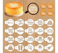 20Pcs Birthday Cookie Stencil Templates, 3.35x2.56 inch Reusable Drawing Painting Templates, Happy Birthday Stencil for Dessert, Coffee Decorating Mold