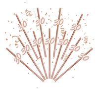 20Pcs Birthday Straws and Number Cutouts, 30th Birthday Straws Rose Gold Paper Straws for Birthday Party, Birthday Party Supplies
