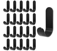 20Pcs Black 3m Adhesive Hooks, Heavy Duty Hook, Black Wall Hanger for Hanging, Large Metal Sticky J Strip Hooks, for Hat, Coat, Picture, Backpack, Garage Hanging