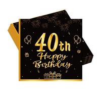 20pcs Black and Gold Napkins 40th, Happy Birthday Tableware Paper Napkins, Happy 40th Birthday Decorations Paper Tissues for Men,Women,Him,Her 40th Birthday Gifts Party Supplies