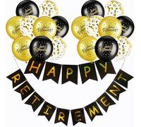 20Pcs Black and Gold Retirement Party Decorations - Happy Retirement Banner, Latex Balloons, Retire Banner for Men Women Party Supplies
