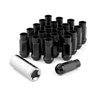 20PCS Black M12x1.5 Open End Bulge Acorn Lug Nuts - 60 Conical Seat - 48mm Height, Lug Nuts for Aftermarket Wheels with 1 Spline Tool/Key