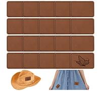 20pcs Blank Leather Patches for Hats, 3x2inch Rectangle Leatherette Tag with Adhesive, Handmade Iron On Hat Patches for Caps Jeans Bag Uniforms Fabrics Repairing Knitting Sewing Laser Supplies (Khaki)