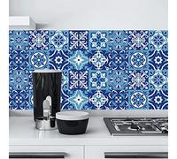 20pcs Blue and White Moroccan Tile Stickers, Kitchen Bathroom Wall Tile Stickers Peel and Stick on Tile Transfers Covers Decals Self Adhesive Vinyl Waterproof Vintage Mosaic (15cm x 15cm, 6x6 inches)