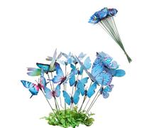 20Pcs Blue Butterfly Garden Stakes Plastic Butterfly Stakes Outdoor Garden Ornaments on Sticks Butterflys Decorations for Flower Pots, Plant Decor, Patio, Lawn, Yard Fairy Garden Accessories