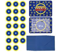 20pcs Blue Cartoon Birthday Invitations, Includes 20 Envelopes & 20 Diamond Sticker Gold Ring & Colorful Gems Theme Cards for Boys Girls Birthday Party Supplies
