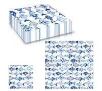 20Pcs Blue Fish Napkins Serviettes Disposable,32cm 2Ply Sea Party Cocktail Napkins Guest Dinner Tissue Decorative Paper Napkins for Kids Boys Girls Birthday Summer Sea Theme Party Table Decorations