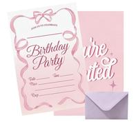 20Pcs Bow Party Invites Cards with Envelope, Birthday Invitations for Girls | Elegant Bow Invitation Cards with Information Fields, You're Invited Party Decorations for Celebration and Family Gathering