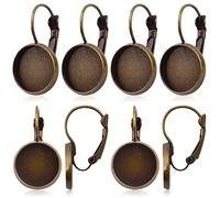 20pcs Brass Leverback Earring Hooks Settings with Flat Round Blank Earring Cabochons Bezel Trays for DIY Earring Dangle Jewelry Making, Antique Bronze