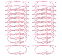 20pcs Breast Awareness Bracelets, Adjustable Cord Pink Ribbon Braided Bracelets Inspirational Accessories for Women Party Favors Charity Social Welfare Event Supplies