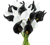 20Pcs Calla Lily PU Arrangement for Home Office Decor(Black and White)