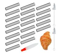 20PCS Cannoli Tubes Molds Set, Stainless Steel Cream Roll Moulds with 2 Cleaning Brushes and 1 Oil Brush, Non Stick Cannoli Moulds Reusable Baking Mold for Baking Danish Pastry Pancake