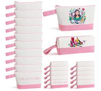 20Pcs Canvas Makeup Bag with Bottom, 12oz Cotton Cosmetic Bag Set Bulk Multi-Purpose DIY Heat Transfer Makeup Bag w/Pink Zipper for Bridesmaid Makeup Bag Travel Toiletry Pouch Storage, Easter Craft