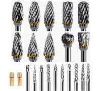 20Pcs Carbide Die Grinder Bits for Rotary Tool 1/8inch Shank Double Cut Tungsten Steel Rotary Burr Set Carving Tools for Wood Metal Grinding Engraving Polishing