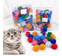 20Pcs Cat Toy Interactive Fuzzy Balls, Assorted Color Sparkle Ball Glitter Tinsel Balls Cat's Favorite Toy Ball, Resistant Cat Toy Play Pet Interactive Toys