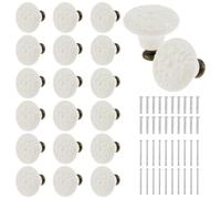 20Pcs Ceramic Pull Knobs Set Vintage Cabinet Knobs Decorative Kitchen Furniture Pull Handle with Screws 3.4cm Round Antique Cupboard Door Dresser Knob for Wardrobe Home Interior Décor(white)