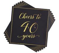 20pcs Cheers to 40 Years Party Napkins,Black Gold Paper Napkins,40th Birthday Paper Napkins Serviettes,Soft Cocktail Napkins Dinner Napkins for Anniversary,Graduate,Retire,Birthday Party Decoration