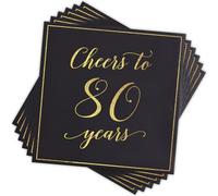 20pcs Cheers to 80 Years Party Napkins,Black Gold Paper Napkins,80th Birthday Paper Napkins Serviettes,Soft Cocktail Napkins Dinner Napkins for Anniversary,Graduate,Retire,Birthday Party Decoration