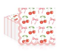 20pcs Cherry Paper Napkins,Disposable Cocktail Serviettes Napkins Patterned of Red Cherry,2-Ply,13" x 13",Recyclable,Soft Party Hand Paper Towels for Birthday Party,Wedding,Hawaii,Children's Day
