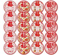 20Pcs Chinese New Year Decorations Window Stickers, 2025 Year of The Snake Red Lunar Clings Blessing FU Characters Removable Adhesive Art PVC Decals Party Supply Spring Festival Home Restaurant Store