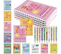20Pcs Christian Ballpoint Pen and Bible Verse Notepad Bulk Bible Journal Christian Pen Religious Gift Inspirational Scripture Gifts for Church Coworker Sunday School Supplies (Religious, Multicolor)