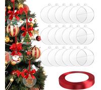 20PCS Christmas Acrylic Baubles Blanks, Clear Flat Baubles with Red Ribbon 5 * 5.8cm Round Xmas Disc Ornaments for DIY Craft Christmas Tree Decoration