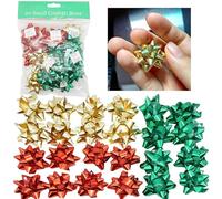 20PCs Christmas Confetti Bows 5cm/1.96" - Self-Adhesive Metallic Gift Wrapping Bows in Red, Green & Gold, Festive Bow for Bags, Boxes & Gift Hampers