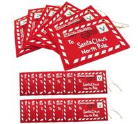 20PCS Christmas Envelopes, Red Santa Envelopes with Hanging Rope Letter to Santa Claus Embroidered Felt Xmas Candy Gift Cards Holders Bags for Christmas Tree Decorations.
