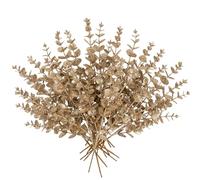 20pcs Christmas Glitter Leaves Artificial Eucalyptus Plant Champagne Leaf Flower Picks Christmas Tree Decorations Artificial Leaves Stem for Xmas Tree Ornaments New Year Flora Arrangement