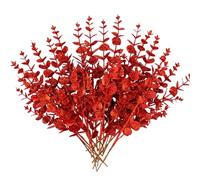 20pcs Christmas Glitter Leaves Artificial Eucalyptus Plant Red Leaf Flower Picks Christmas Tree Decorations Artificial Leaves Stem for Xmas Tree Ornaments New Year Flora Arrangement