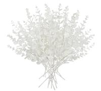 20pcs Christmas Glitter Leaves Artificial Eucalyptus Plant White Leaf Flower Picks Christmas Tree Decorations Artificial Leaves Stem for Xmas Tree Ornaments New Year Flora Arrangement