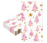 20Pcs Christmas Napkins Serviettes Disposable 40x33cm,Xmas Serviette Napkin,Christmas Decor Pink Xmas Tree Tissue Cocktail Dessert Dinner Napkins for Christmas Party Paper Napkin Table Decorations