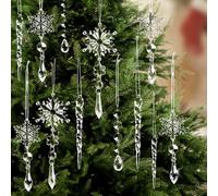 20pcs Christmas Ornaments Set for Tree Decorations- Hanging Acrylic Crystal Snowflake Christmas Decorations Icicle Drop Decorations for Winter Christmas Tree New Year Party Supplies