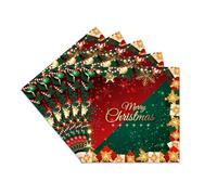 20Pcs Christmas Party Paper Napkins - Xmas & Snow Pattern Red & Green Serviette Table Decorations for Dinner & Luncheon Supplies