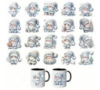 20pcs Christmas Snata Snowman Winter Gnomes Floral UV DTF Cup Wraps Transfer Sticker for Glass Cups Furniture Craft DIY Crafts，Rub on Transfer Stickers for DIY Water Bottle Laptop Decal Wood Car