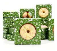 20Pcs Christmas Soap Boxes,3.7x3.7x1.5 Inch Bakery Boxes with Window(Green) | Christmas Square Paper Boxes Gift Wrapping Box with Round Clear Window for Bakery,Cookies,Cake,Candy,Soap Packaging