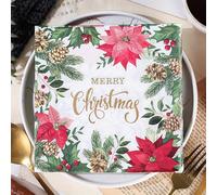 20pcs Christmas Tree Holly Leaves Berries Letters Celebration Theme Napkins, Suitable for Festival and Party Decorations