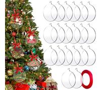 20PCS Clear Acrylic Disc Ornaments, Acrylic Baubles Blanks Set - Clear Christmas Baubles with Red String, DIY Discs for Xmas Tree Decor & Craft