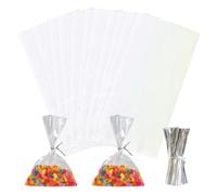 20pcs Clear Cellophane Party Bags and Silver Ties - 29 x 13 x 6cm Sweet, Cake Chocolate Bags, Treat and Gift Bag, Clear Candy Bags, Great for Birthdays, Parties, Halloween and Special Occasions