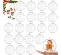 20Pcs Clear Christmas Baubles 8cm, Clear Plastic Fillable Baubles for Craft 8cm, Christmas Tree Decorations New Years Wedding Party Empty Plastic Bauble to Fill DIY Xmas Decor