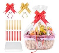 20Pcs Clear PE Wrap Bags - 50×70cm Large Hamper Bags Wrapping, Thickened Present Wrap with 20 Pull Bows, Large Flat Pockets for Hampers, Flat Pocket Present for Easter Gifts