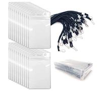 20Pcs Clear Plastic Vertical Name Tags Badge ID Card Holds and 20Pcs Neck Lanyards with Metal Hook for Business Exhibition Office Group Students Adult