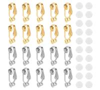 20pcs Clip-on Earring Converters, Gold & Silver Non-Pierced Ear Clips with 20 Pieces Silicone Ear Pads Comfortable Earring Backs for Women