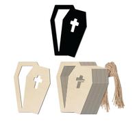 20Pcs Coffin Wood Halloween Wood DIY Wood Tombstone Shaped Blank Wood with Twines Art Unfinished Ornaments for Halloween Christmas Wedding Birthday Party Thanksgiving Day Decoration