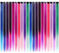 20PCS Colorful Straight Hair Extensions Clip in 21 Inch Rainbow Multi-Color Clip in Synthetic Long Hairpiece