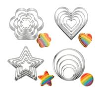 20Pcs Cookie Cutters Baking Set, 5Sizes Heart Flower Round Star Shape Biscuit Cutter Stainless Steel Molds Cookie Cutters for Kitchen Baking Birthday Christmas Party Supplies 4-8CM