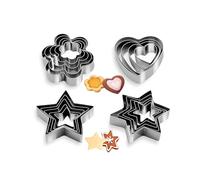20Pcs Cookie Cutters Shapes Baking Set Stainless Steel Metal Biscuit Molds Cutters Heart Flower Star Hexageam Shaped for Baking Cookies Pastry
